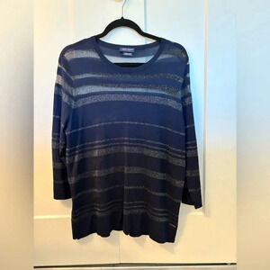 saint james women glitter Navy Blue striped long sleeve sweater size 12